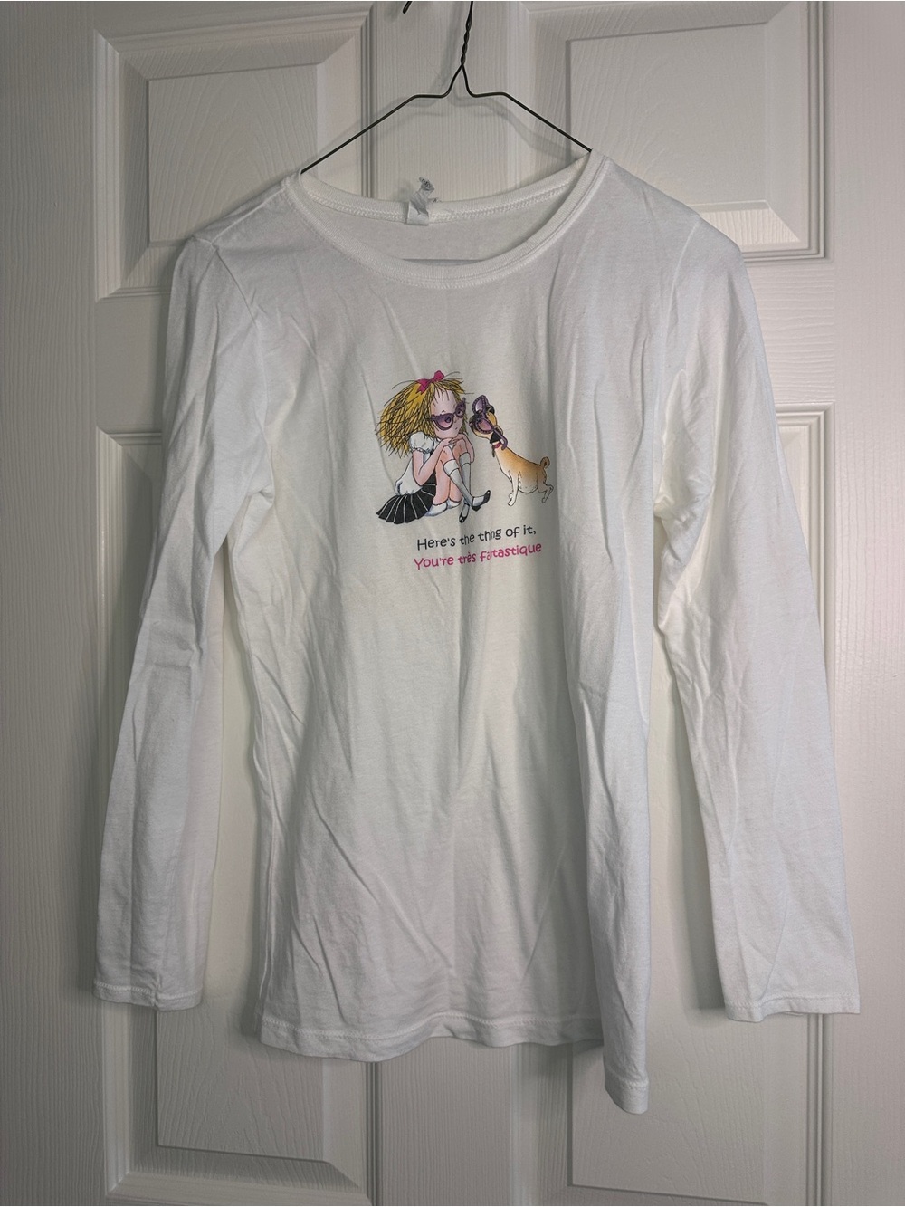 Kids White Long-Sleeve Graphic Tee with Eloise at the plaza illustration